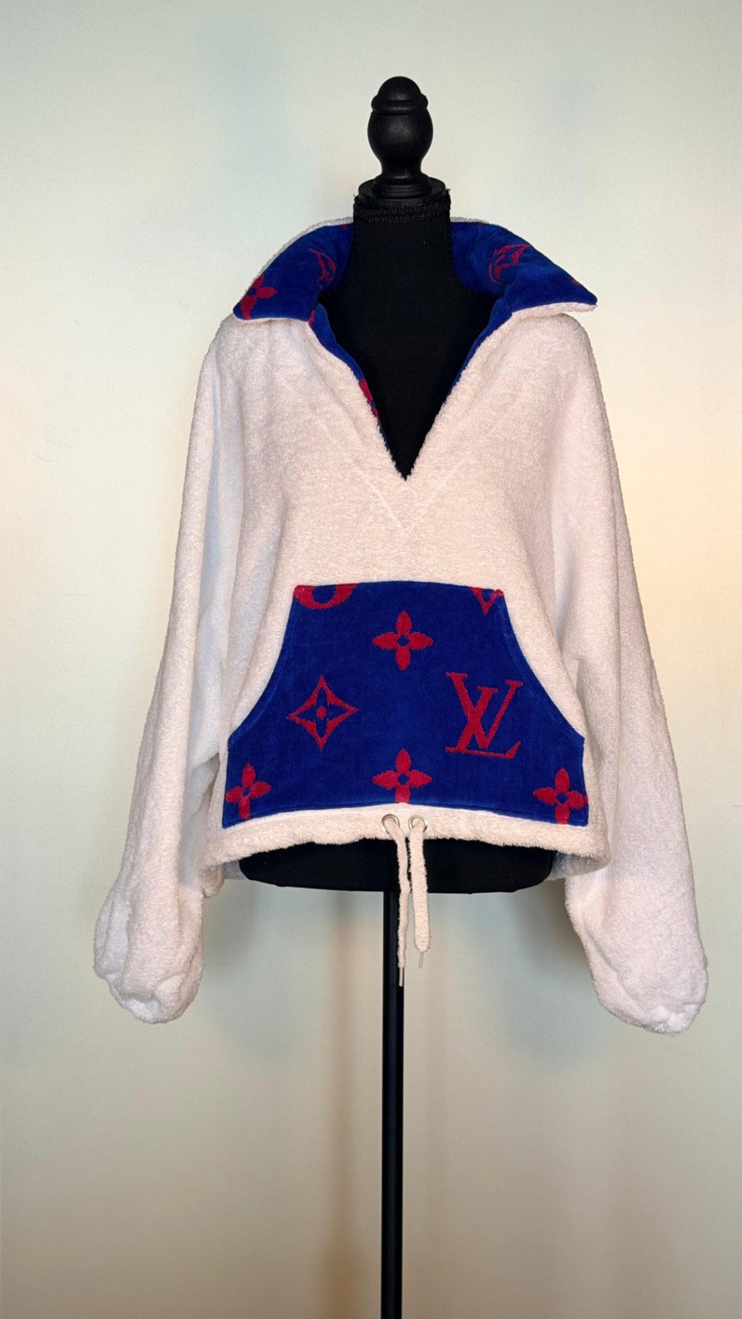 Recut Pullover, White Terry & Blue Monogram