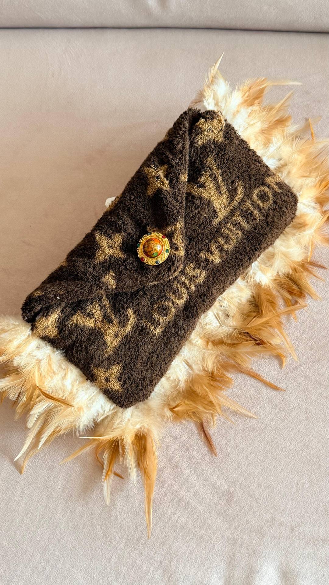 Recut Clutch, Brown Monogram & Feathers