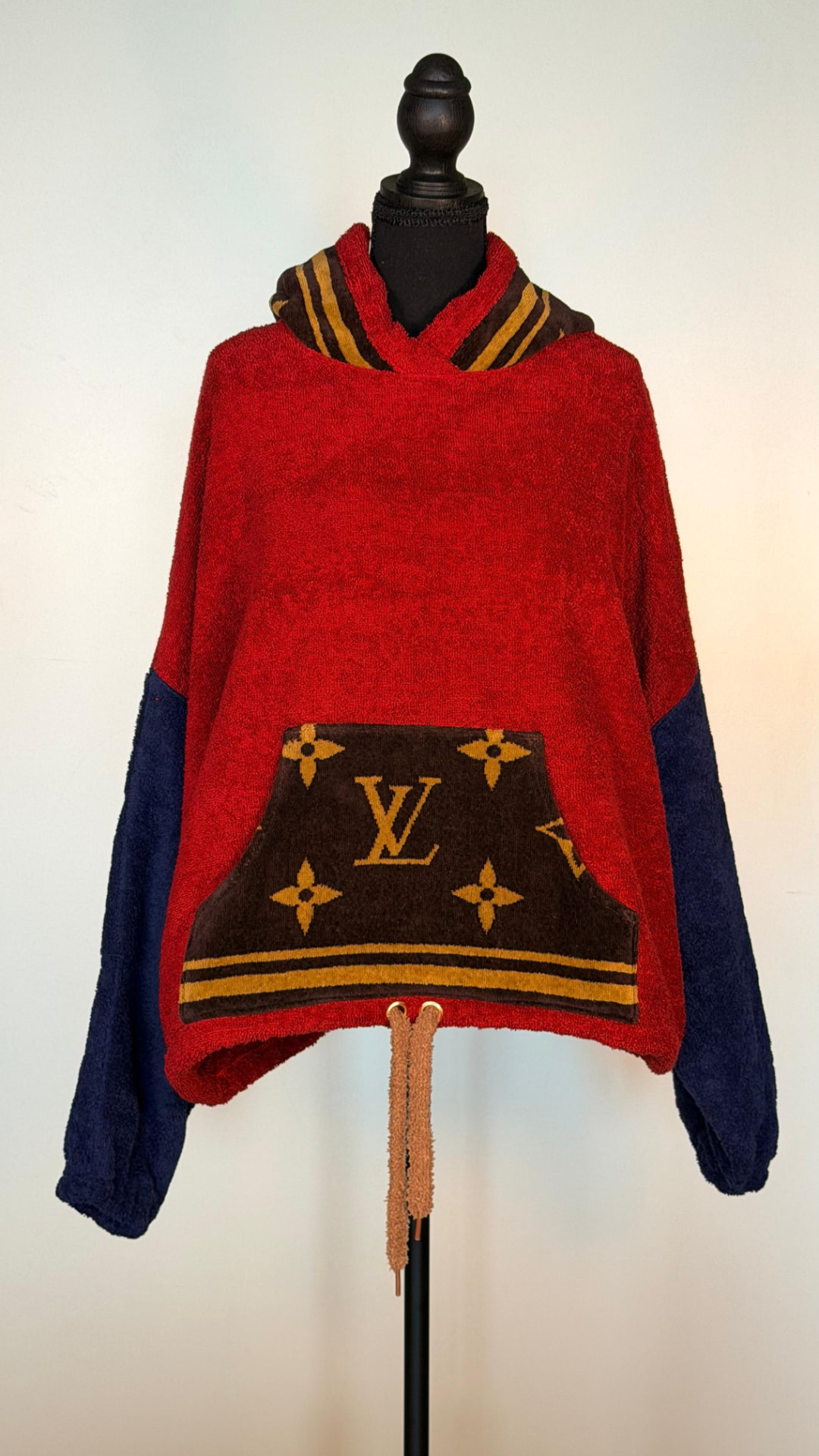 Recut Hoodie, Red Terry & Brown Monogram